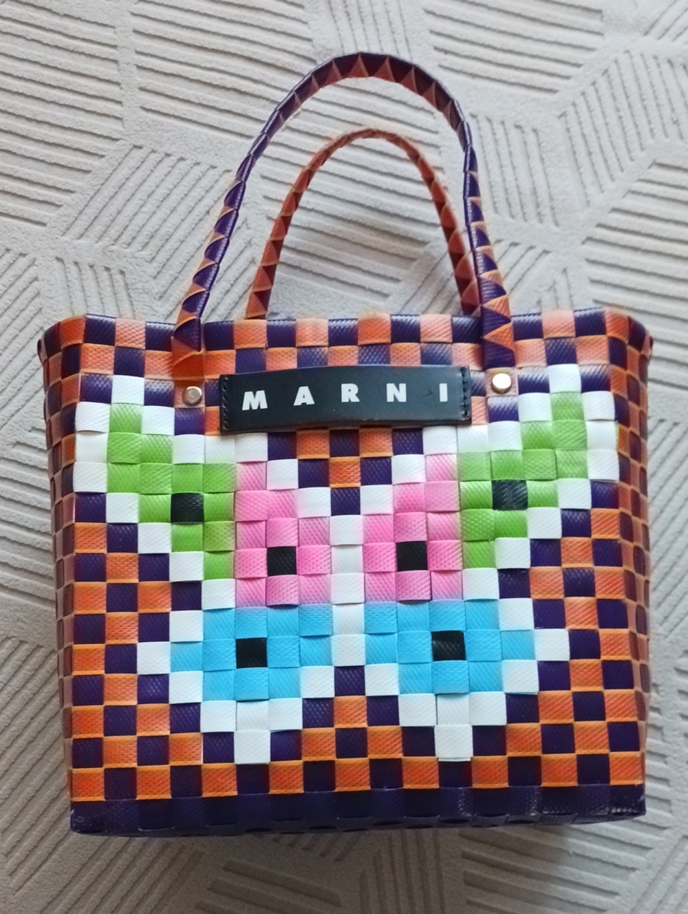 Marni Orange Multicolor Woven Tote with Butterfly Motif - Picture 1 of 5